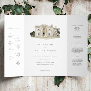 Wedding Venue Illustration Invite, Wedding Venue Invitation, Wedding Invite Illustration, Wedding Venue Drawing, Gatefold Wedding Invitation
