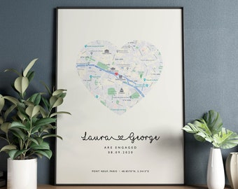 Regalo di fidanzamento, regalo di fidanzamento con mappa per coppia, stampa regalo di anniversario, stampa personalizzata della posizione, stampa di fidanzamento, regalo di San Valentino