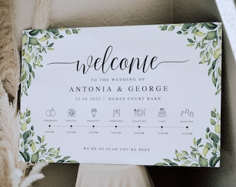 Order of the Day Wedding Sign, Welcome Wedding Sign, Wedding Timeline, Wedding Day Schedule, Wedding Day Timeline, Eucalyptus Wedding Sign