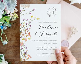 Boho Wedding Invites, Floral Wedding Invites, Country Wedding Invites, Rustic Wedding Invites, Festival Wedding Invites, Digital File