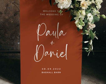 Wedding Welcome Sign, Personalised Welcome to our Wedding Sign, Welcome Sign, Custom Wedding Sign, Burnt Orange Wedding Sign, Digital File