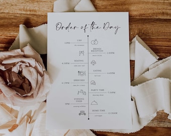 Wedding Order of the Day, Wedding Order of Events , Wedding Timeline, Wedding Order of Service, Wedding Day Timeline, Wedding Programme