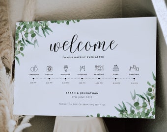 Order of the Day Wedding Sign, Welcome Wedding Sign, Wedding Timeline, Wedding Day Schedule, Wedding Day Timeline, Eucalyptus Wedding Sign