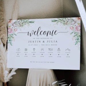 Order of the Day Wedding Sign, Welcome Wedding Sign, Wedding Timeline, Wedding Day Schedule, Wedding Day Timeline, Eucalyptus Wedding Sign