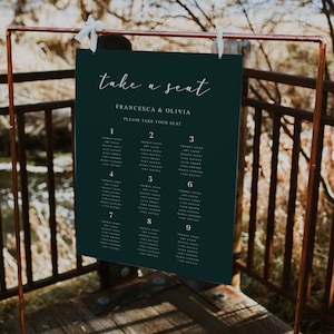 Piano dei posti a sedere per matrimoni, Piano dei posti a sedere per matrimoni verdi, Piano del tavolo nuziale, Segni verde scuro, Piano dei posti a sedere in Foamex, File digitale