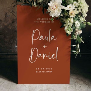 Wedding Welcome Sign, Personalised Welcome to our Wedding Sign, Welcome Sign, Custom Wedding Sign, Burnt Orange Wedding Sign, Digital File