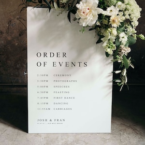 Insegna del matrimonio con ordine del giorno, Insegna del matrimonio personalizzata, Cronologia del matrimonio, Programma del giorno del matrimonio, Itinerario del matrimonio, Insegna del programma di nozze