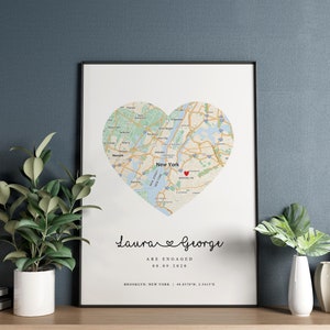 Verlovingscadeau, kaart verlovingscadeau voor stel, jubileumcadeau print, gepersonaliseerde locatie print, verlovingsprint, valentijnscadeau