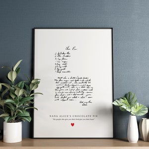 Impresión de recetas personalizadas escritas a mano, póster de recetas familiares, impresión de recetas familiares, decoración de cocina, regalo de recetas personalizado, regalos de comida, regalo personalizado