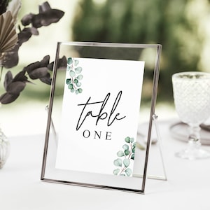 Letreros botánicos para mesas de boda, tarjetas para números de mesa de boda, tarjetas para nombres de mesa de boda, números de mesa de boda de eucalipto, nombres botánicos para mesas de boda