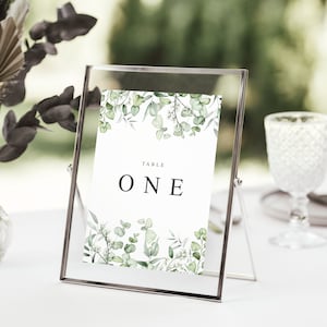 Letreros botánicos para mesas de boda, tarjetas para números de mesa de boda, tarjetas para nombres de mesa de boda, números de mesa de boda de eucalipto, nombres botánicos para mesas de boda