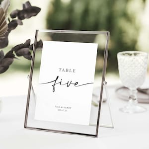Letreros modernos para mesas de boda, tarjetas para números de mesa, tarjetas para nombres de mesa, números elegantes para mesas de boda, nombres clásicos para mesas.