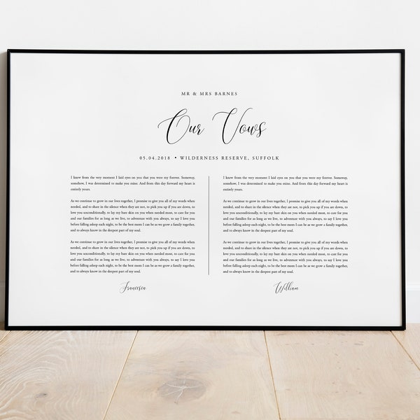 Our Vows Print, Personalised Our Wedding Vows Print, Our Vows Poster, Wedding Vows Print, Vows Print, Anniversary Print, Valentines Day