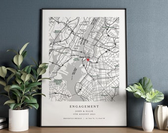 Engagement Gift, Map Engagement Gift for Couple, Anniversary Gift Print, Personalised Location Print, Engagement Print, Valentines Gift