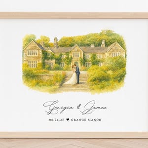 Personalised Watercolour Wedding Venue Print – Custom Wedding Gift, Anniversary Keepsake, Venue Portrait from Photo, Anniversary gift