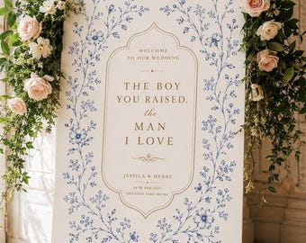Wedding Welcome Sign, Personalised Welcome to our Wedding Sign, Blue Floral Welcome Sign, Custom Wedding Sign, Quote Wedding Sign