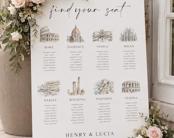 Custom Travel Wedding Table Plan, Personalised Destination Seating Chart, Location Map Seating Poster, Travel Theme Wedding Decor, Editable