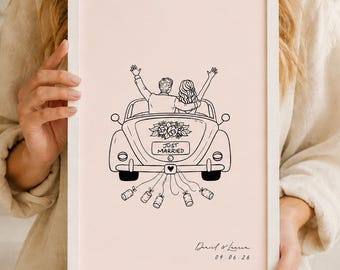Custom Gift For Newlyweds, Wedding Gift for Couple, Engagement Gift, Anniversary Portrait, Paper Anniversary, Just Married Print, Valentines