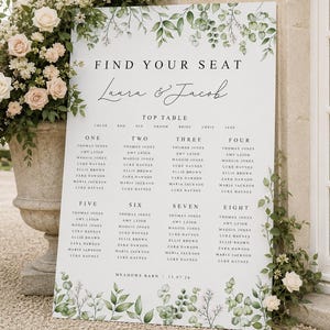 Plano de asientos para bodas, plano de asientos botánico para bodas, diagrama de asientos, plano de mesas para bodas con vegetación, plano de asientos Foamex, archivo digital