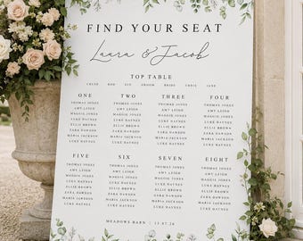 Wedding Seating Plan, Botanical Wedding Seating Plan, Seating Chart, Greenery Wedding Table Plan, Foamex Seating Plan, Digital File