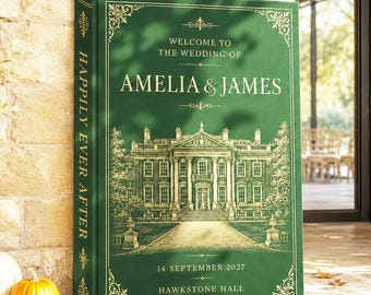 Custom Illustration Wedding Welcome Sign, Book Wedding Sign, Autumn Wedding Decor, Fall Welcome Sign, Book Cover Welcome Sign, Personalised