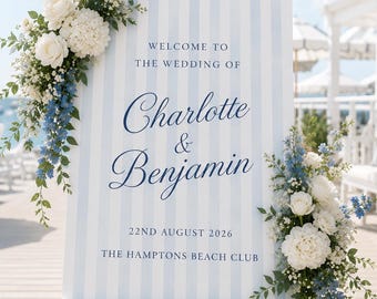 Blue & White Striped Welcome Sign, Wedding Welcome Sign, Striped Wedding Sign, Wedding Entrance Sign, Coastal Wedding Decor, Beach Wedding