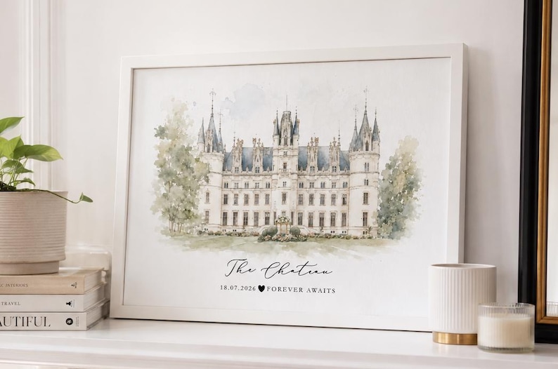 Watercolour Wedding Venue Print – Custom Wedding Gift, Anniversary Keepsake, Venue Portrait from Photo, Anniversary Gift, Valentines Gift, wedding gift, watercolour portrait, watercolour wedding portrait, bride & groom gift, gift for the couple