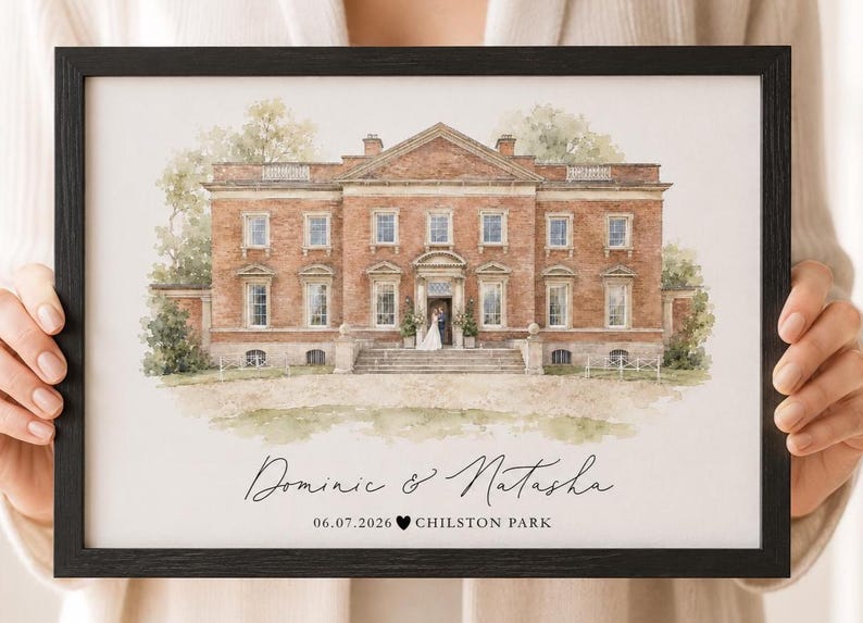 Watercolour Wedding Venue Print – Custom Wedding Gift, Anniversary Keepsake, Venue Portrait from Photo, Anniversary Gift, Valentines Gift, wedding gift, watercolour portrait, watercolour wedding portrait, bride & groom gift, gift for the couple