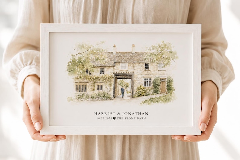 Watercolour Wedding Venue Print – Custom Wedding Gift, Anniversary Keepsake, Venue Portrait from Photo, Anniversary Gift, Valentines Gift, wedding gift, watercolour portrait, watercolour wedding portrait, bride & groom gift, gift for the couple