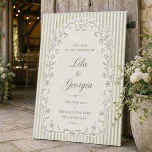 Sage Green Wedding Welcome Sign, Wedding Welcome Sign, Striped Wedding Sign, Wedding Entrance Sign, Garden Wedding Decor, Vintage Wedding