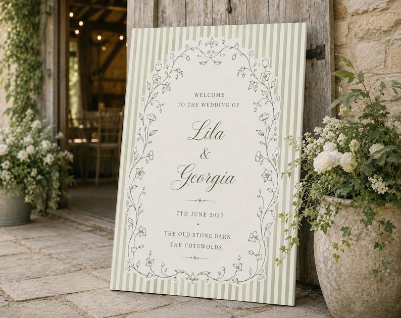 Sage Green Wedding Welcome Sign, Wedding Welcome Sign, Striped Wedding Sign, Wedding Entrance Sign, Garden Wedding Decor, Vintage Wedding
