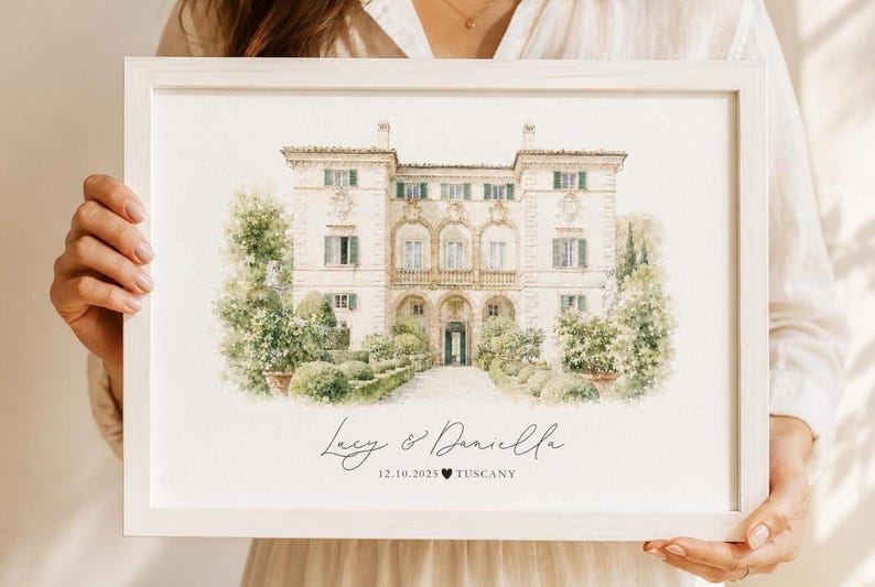 Watercolour Wedding Venue Print – Custom Wedding Gift, Anniversary Keepsake, Venue Portrait from Photo, Anniversary Gift, Valentines Gift, wedding gift, watercolour portrait, watercolour wedding portrait, bride & groom gift, gift for the couple