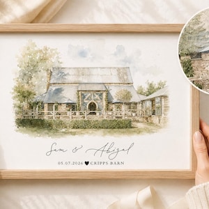 Watercolour Wedding Venue Print – Custom Wedding Gift, Anniversary Keepsake, Venue Portrait from Photo, Anniversary Gift, Valentines Gift, wedding gift, watercolour portrait, watercolour wedding portrait, bride & groom gift, gift for the couple