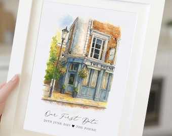 First Date Venue Watercolour, Anniversary Gift Illustration, Personalised Where We Met Sketch, Valentines Day, Mothers Day, Gift For Couple