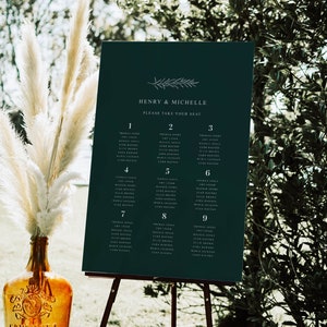 Piano dei posti a sedere per matrimoni, Piano dei posti a sedere per matrimoni verdi, Piano del tavolo nuziale, Segni verde scuro, Piano dei posti a sedere in Foamex, File digitale