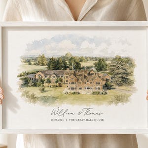 Watercolour Wedding Venue Print – Custom Wedding Gift, Anniversary Keepsake, Venue Portrait from Photo, Anniversary Gift, Valentines Gift, wedding gift, watercolour portrait, watercolour wedding portrait, bride & groom gift, gift for the couple