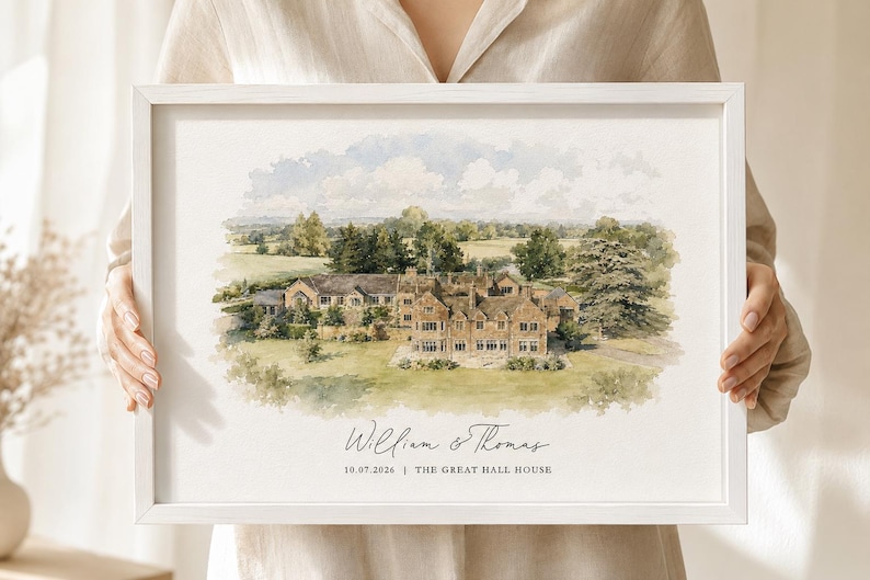 Watercolour Wedding Venue Print – Custom Wedding Gift, Anniversary Keepsake, Venue Portrait from Photo, Anniversary Gift, Valentines Gift, wedding gift, watercolour portrait, watercolour wedding portrait, bride & groom gift, gift for the couple