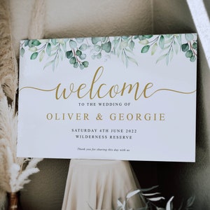 Wedding Welcome Sign, Botanical Wedding Sign, Welcome to our wedding, Gold Wedding Welcome Sign, Eucalyptus Wedding Welcome Sign, Digital