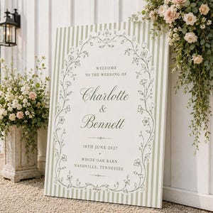 Sage Green Wedding Welcome Sign, Wedding Welcome Sign, Striped Wedding Sign, Wedding Entrance Sign, Garden Wedding Decor, Vintage Wedding