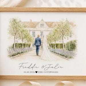 Watercolour Wedding Venue Print – Custom Wedding Gift, Anniversary Keepsake, Venue Portrait from Photo, Anniversary Gift, Valentines Gift, wedding gift, watercolour portrait, watercolour wedding portrait, bride & groom gift, gift for the couple