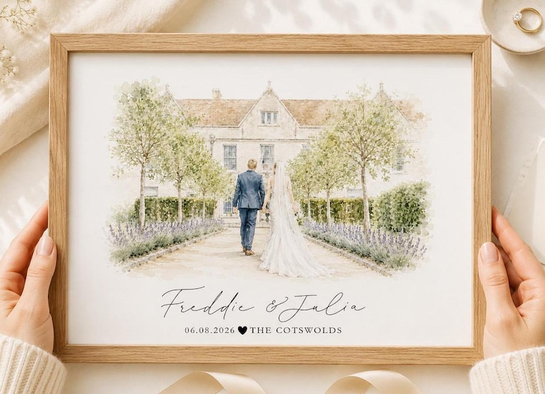 Watercolour Wedding Venue Print – Custom Wedding Gift, Anniversary Keepsake, Venue Portrait from Photo, Anniversary Gift, Valentines Gift, wedding gift, watercolour portrait, watercolour wedding portrait, bride & groom gift, gift for the couple