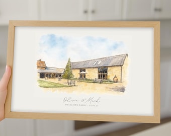 Personalised Watercolour Wedding Venue Print – Custom Wedding Gift, Anniversary Keepsake, Venue Portrait from Photo, Valentines gift,