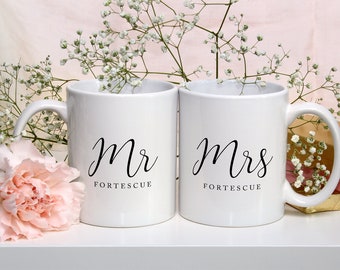 Mr and Mrs Mugs, Personalised Mr and Mrs Wedding Mugs, Engagement Gift, Bridal Shower Gift, Wedding Gift, Mr and Mrs Gifts,Anniversary Gift