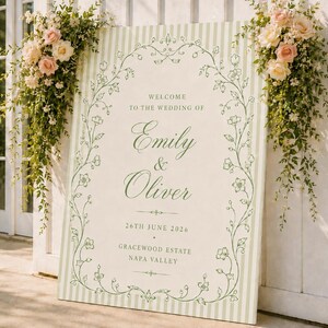 Sage Green Wedding Welcome Sign, Wedding Welcome Sign, Striped Wedding Sign, Wedding Entrance Sign, Garden Wedding Decor, Vintage Wedding