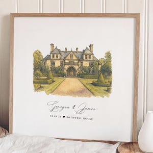 Personalised Watercolour Wedding Venue Print – Custom Wedding Gift, Anniversary Keepsake, Venue Portrait from Photo, Anniversary gift