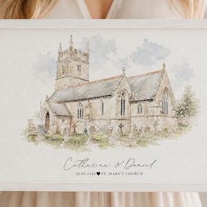 Watercolour Wedding Venue Print – Custom Wedding Gift, Anniversary Keepsake, Venue Portrait from Photo, Anniversary Gift, Valentines Gift, wedding gift, watercolour portrait, watercolour wedding portrait, bride & groom gift, gift for the couple