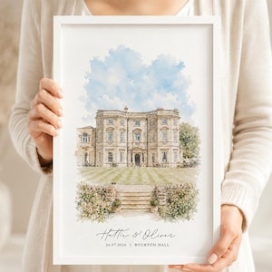 Watercolour Wedding Venue Print – Custom Wedding Gift, Anniversary Keepsake, Venue Portrait from Photo, Anniversary Gift, Valentines Gift, wedding gift, watercolour portrait, watercolour wedding portrait, bride & groom gift, gift for the couple