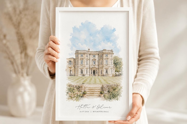 Watercolour Wedding Venue Print – Custom Wedding Gift, Anniversary Keepsake, Venue Portrait from Photo, Anniversary Gift, Valentines Gift, wedding gift, watercolour portrait, watercolour wedding portrait, bride & groom gift, gift for the couple