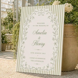Sage Green Wedding Welcome Sign, Wedding Welcome Sign, Striped Wedding Sign, Wedding Entrance Sign, Garden Wedding Decor, Vintage Wedding