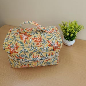 Handmade Quilted Vanity Bag | Block Print Travel Toiletry Bag | Cotton Makeup Organizer | Gift for Her